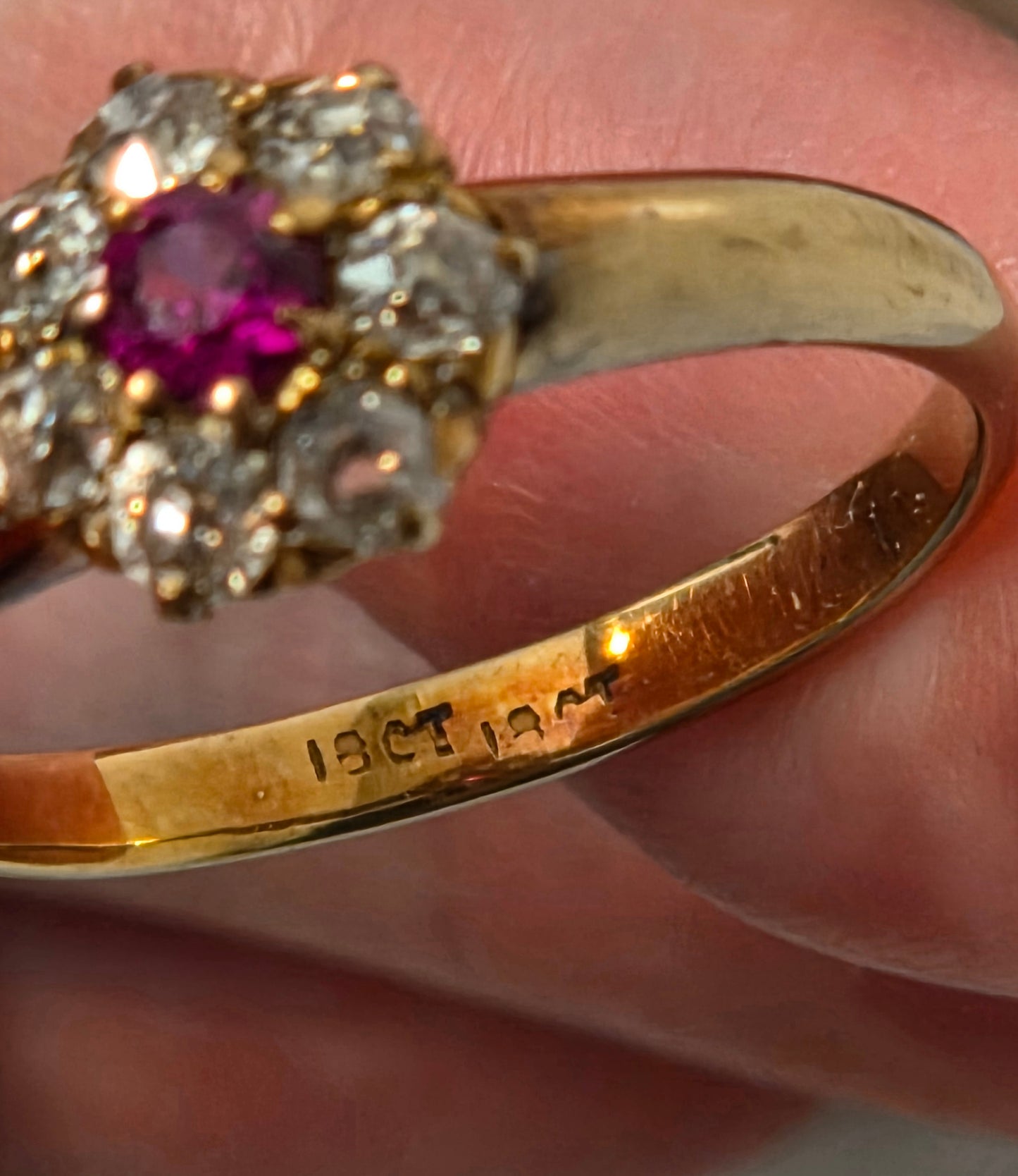 Early Victorian Diamond Daisy Ruby Ring