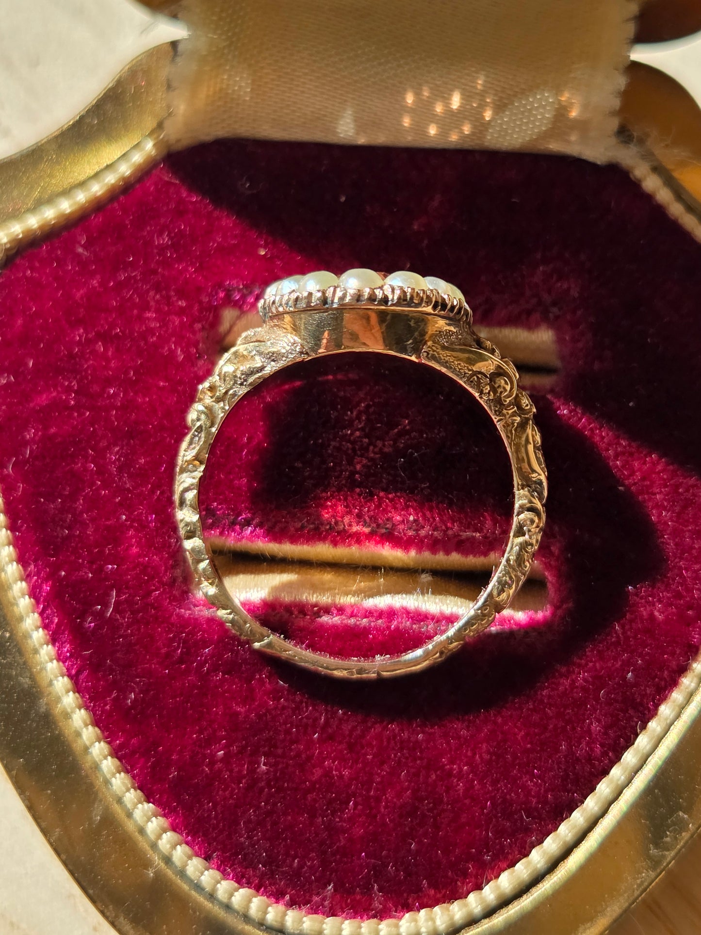 Georgian Imperial Topaz Natural Pearl Halo Ring