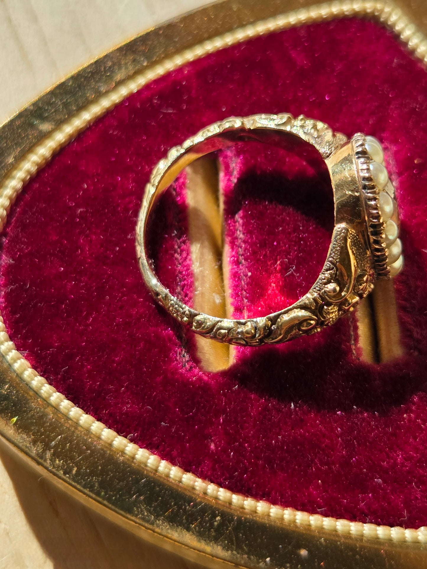 Georgian Imperial Topaz Natural Pearl Halo Ring