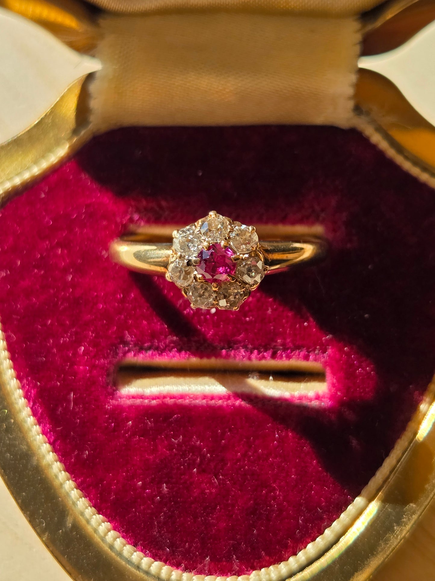 Early Victorian Diamond Daisy Ruby Ring