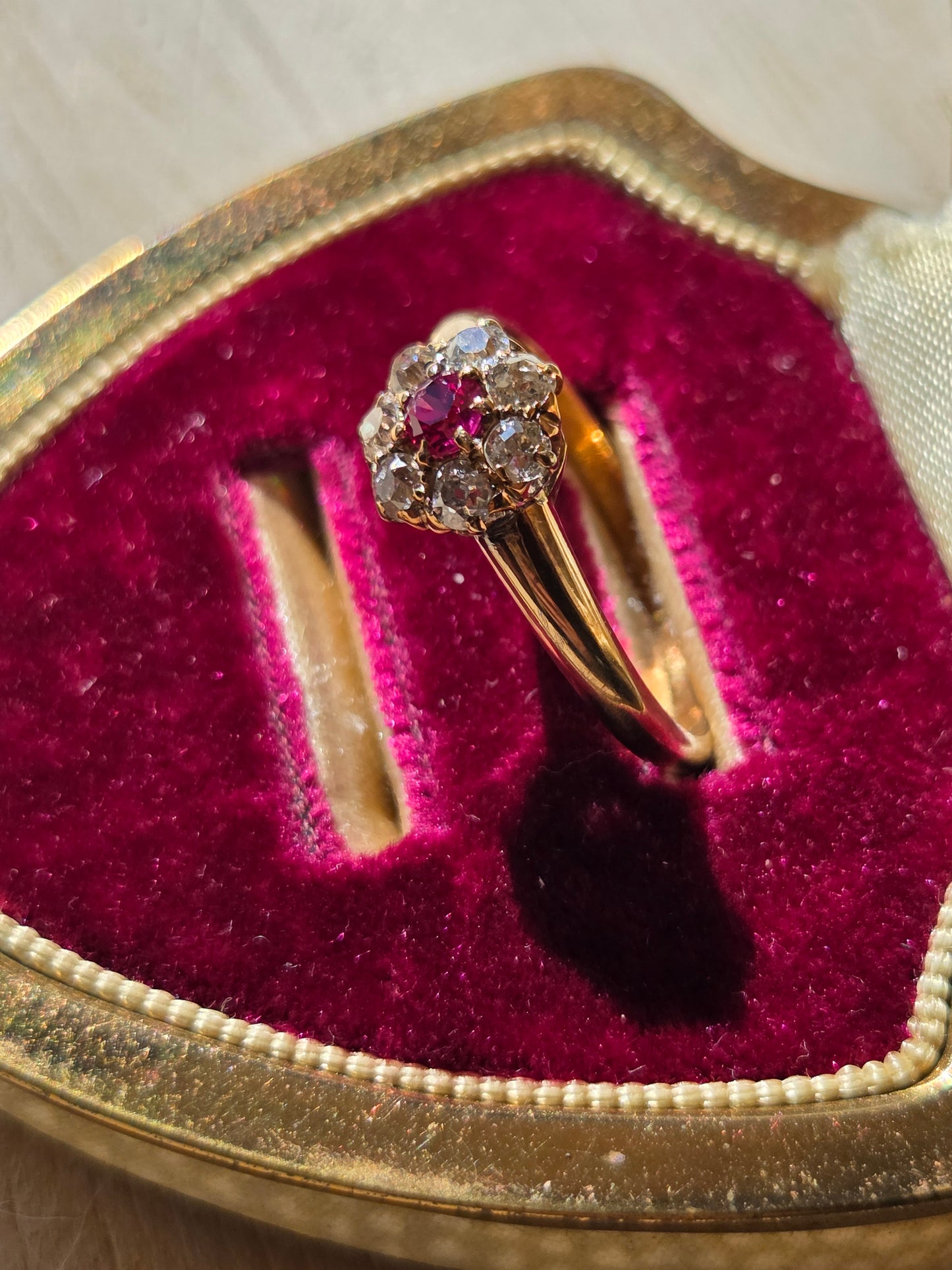 Early Victorian Diamond Daisy Ruby Ring