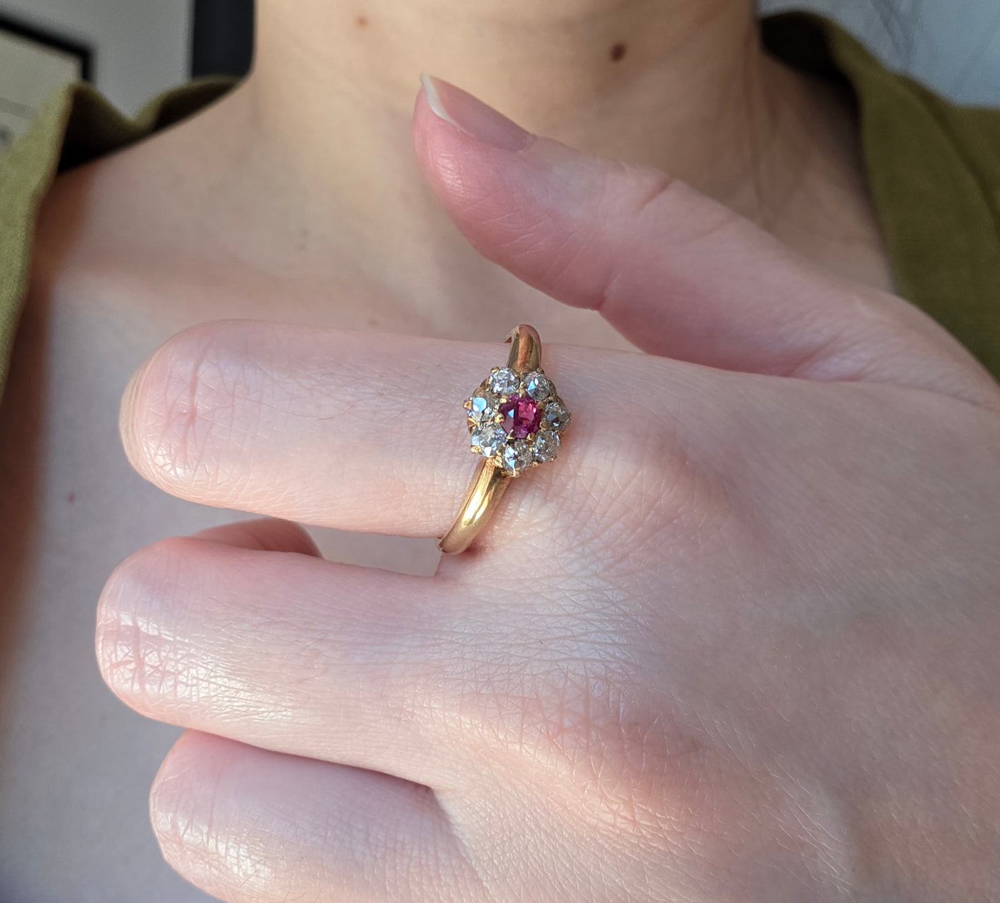 Early Victorian Diamond Daisy Ruby Ring