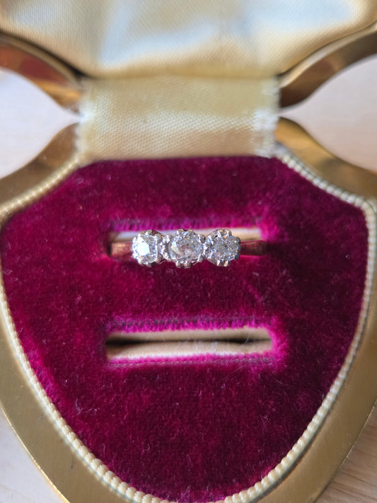 1920s Old Mine Cut Trilogy 0.80ctw Diamond Ring