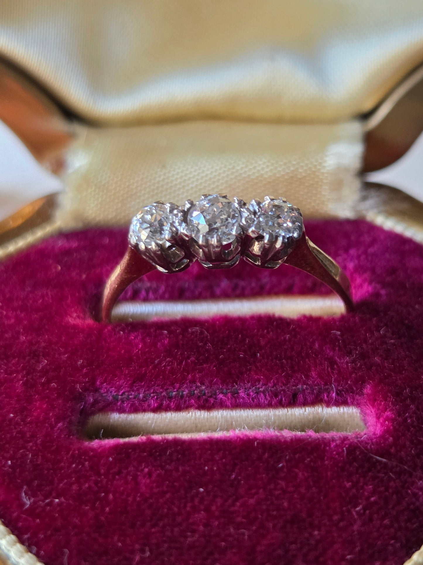 1920s Old Mine Cut Trilogy 0.80ctw Diamond Ring