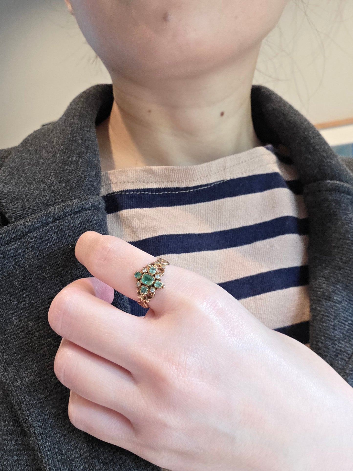 Victorian Revival Emerald and Diamond Ring