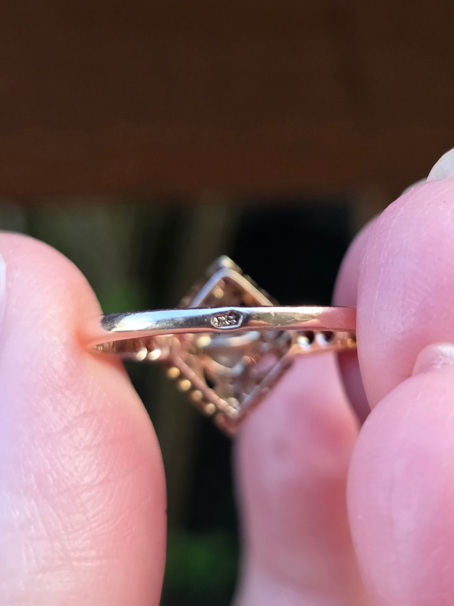 Edwardian Pearl, Ruby, and Diamond Compass Ring Platinum and Rose Gold