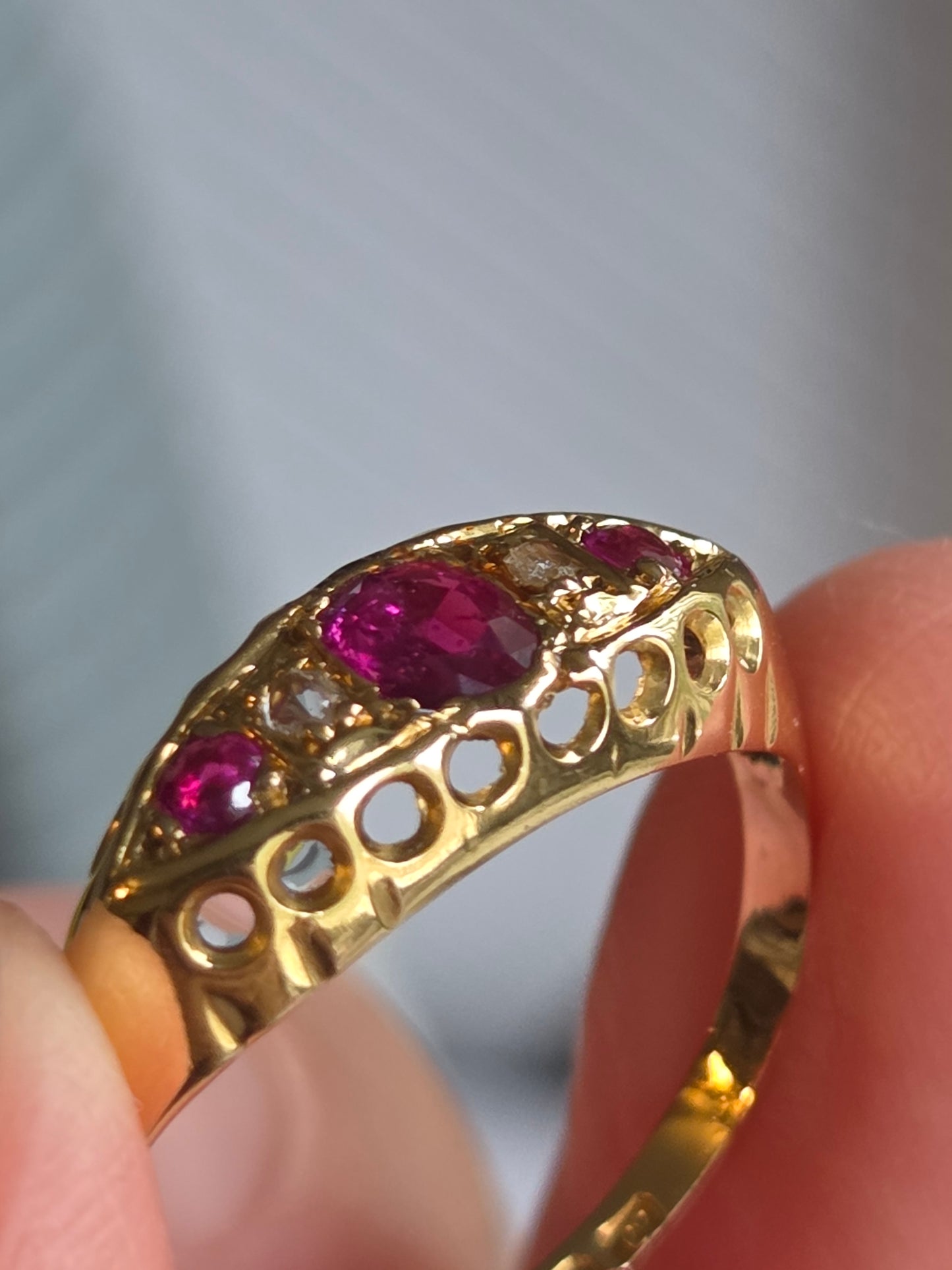 Edwardian GIA Ruby and Diamond Ring 18k Gold