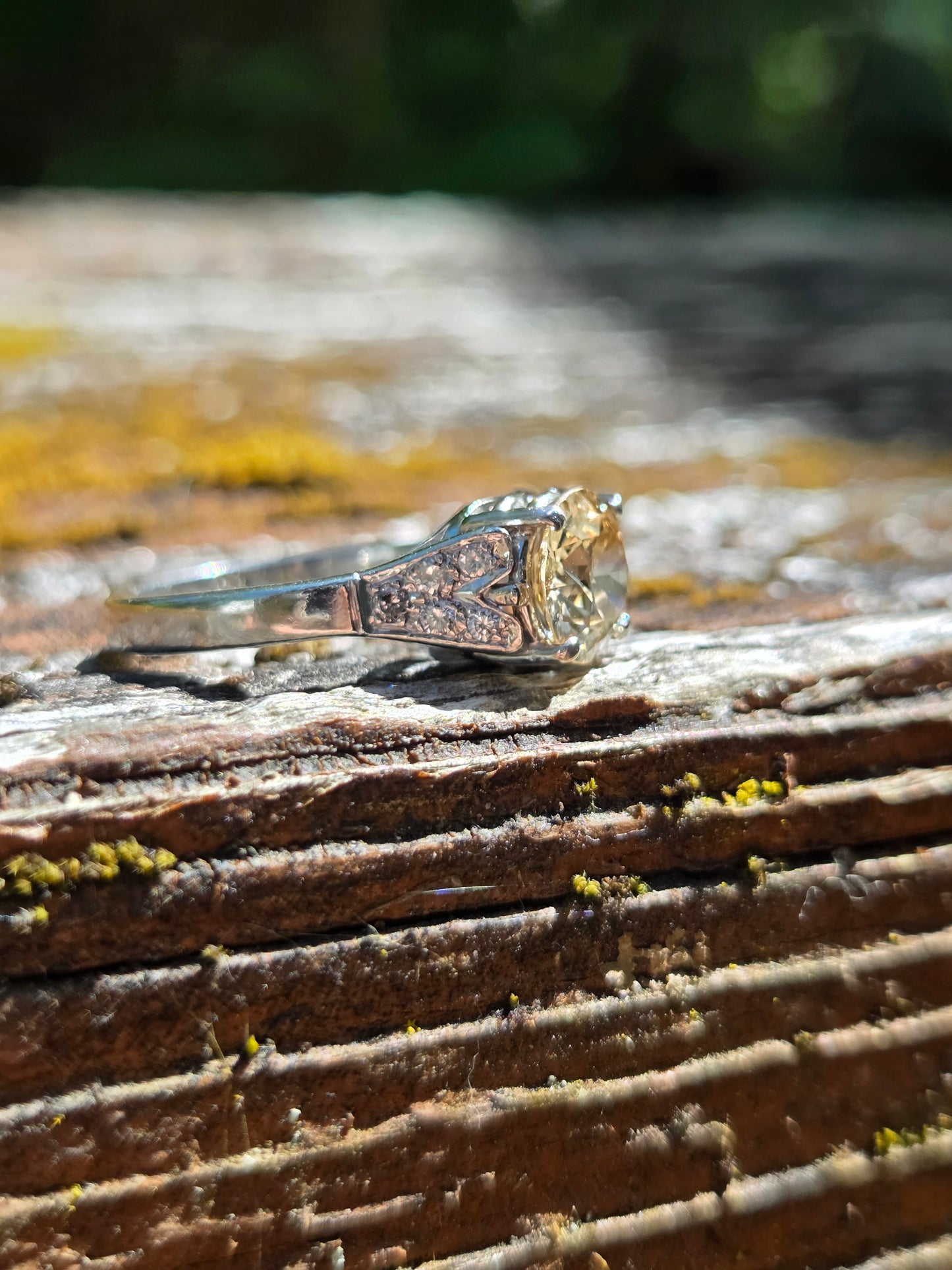 Antique Fancy Color Diamond Platinum Ring