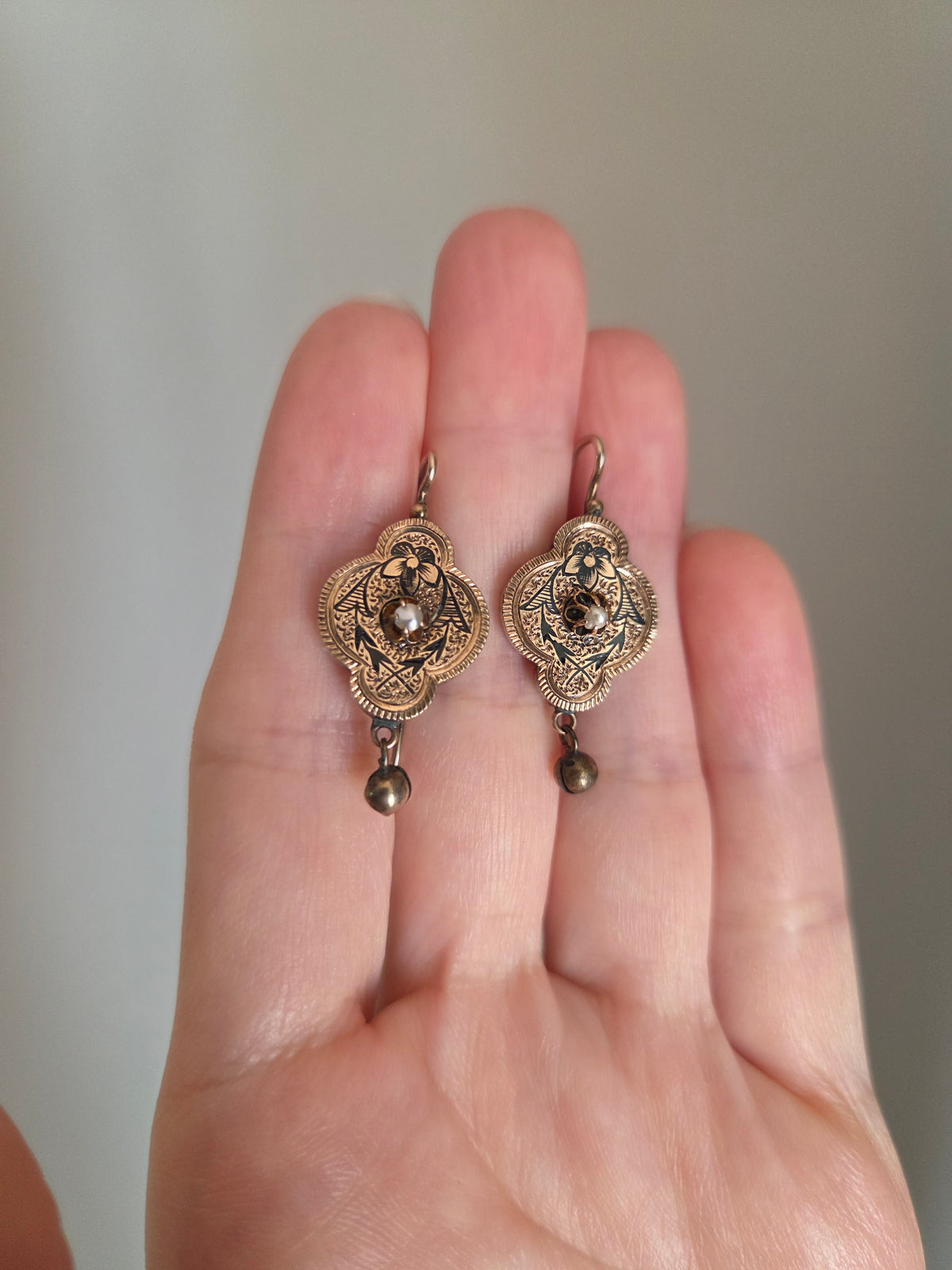 Victorian Taille d’Epargné Earrings 12k Gold