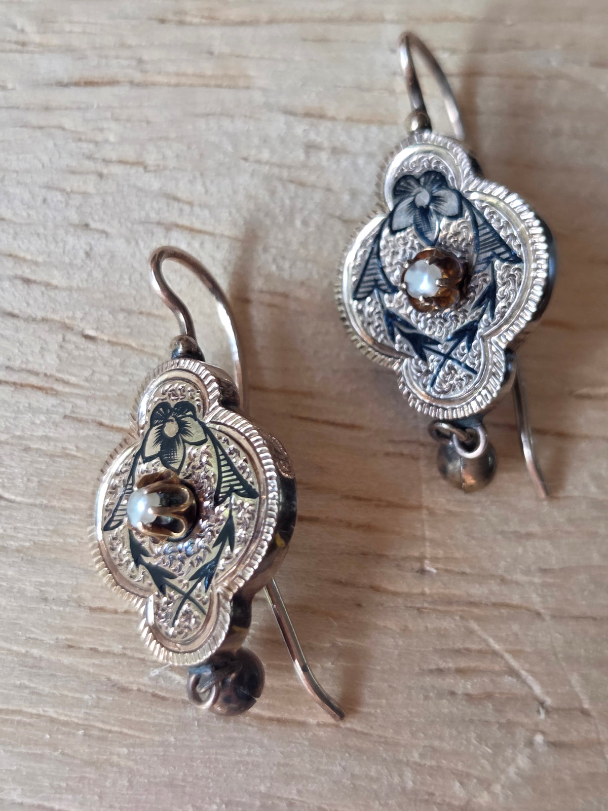 Victorian Taille d’Epargné Earrings 12k Gold