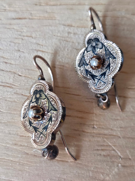 Victorian Taille d’Epargné Earrings 12k Gold