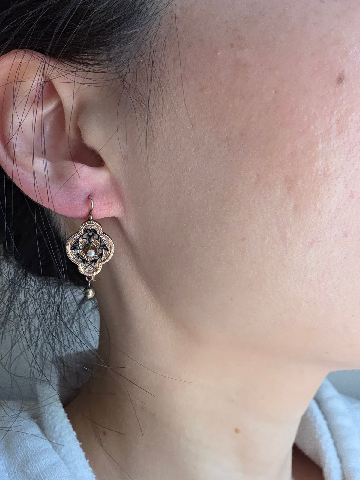 Victorian Taille d’Epargné Earrings 12k Gold