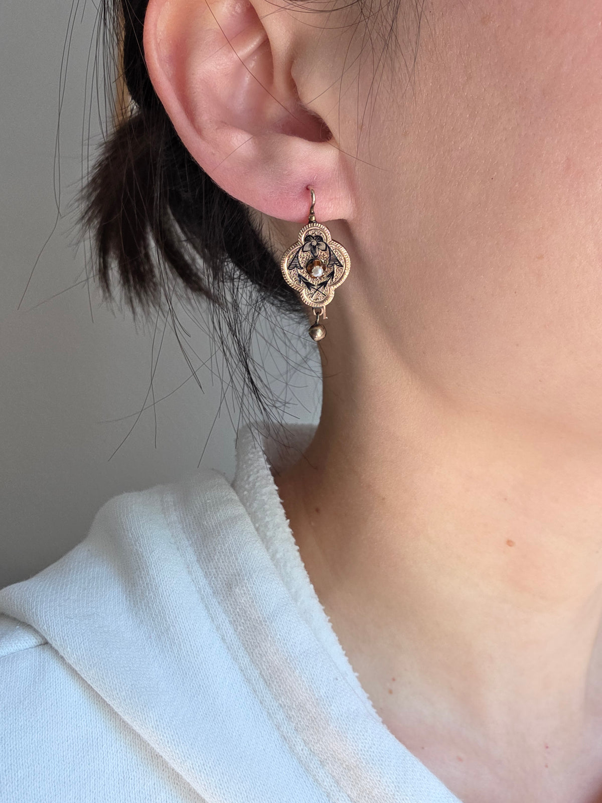 Victorian Taille d’Epargné Earrings 12k Gold
