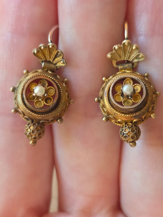Victorian Etruscan Revival Earrings 14k Gold