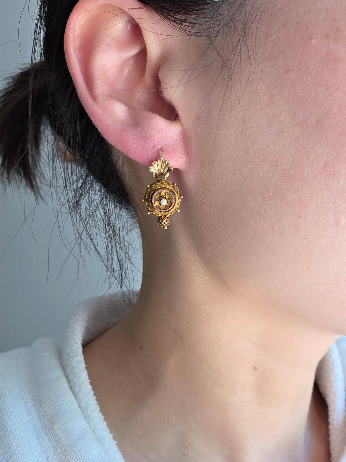 Victorian Etruscan Revival Earrings 14k Gold