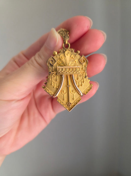 Victorian Etruscan Revival Locket 15k Gold
