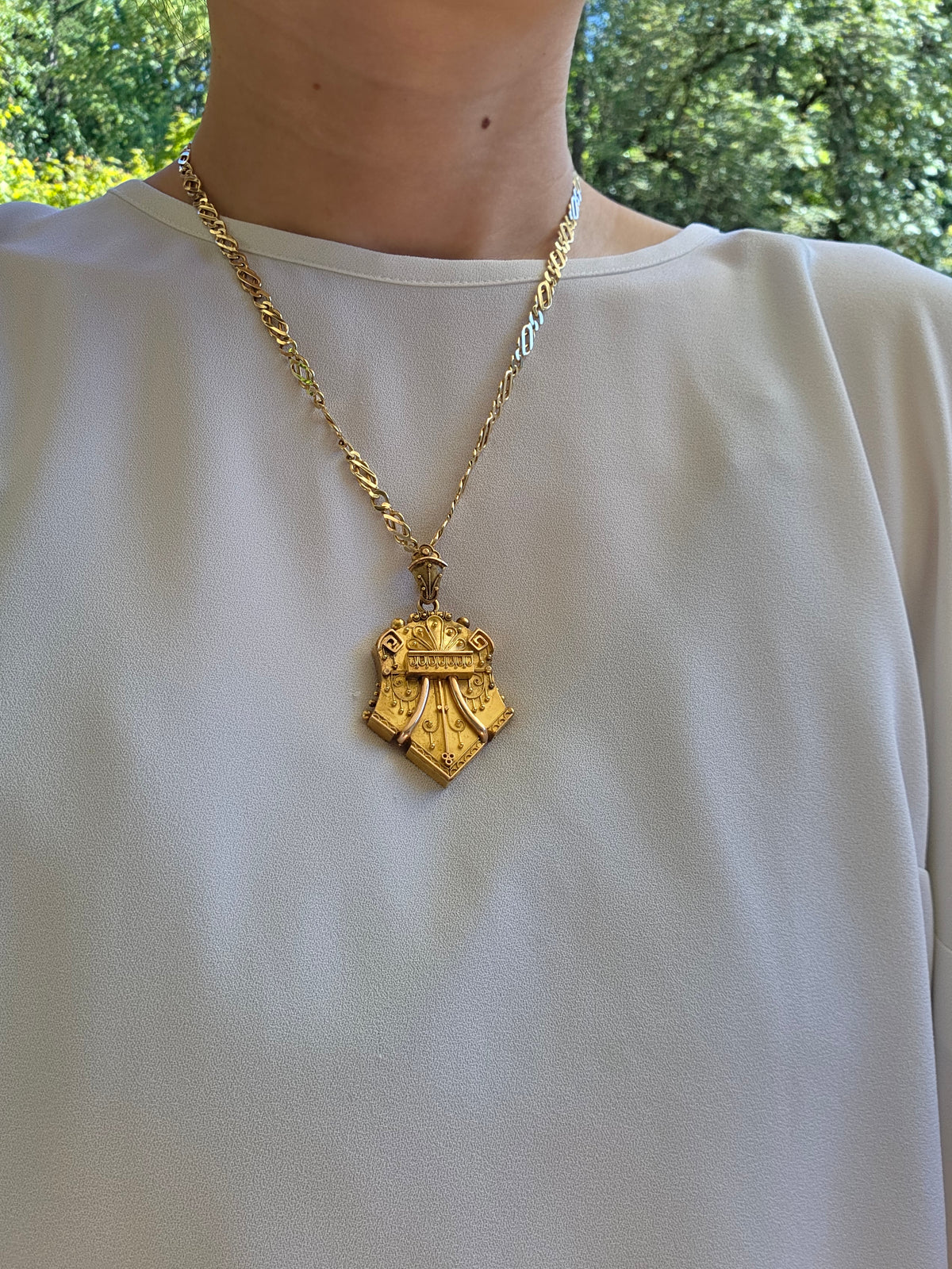 Victorian Etruscan Revival Locket 15k Gold