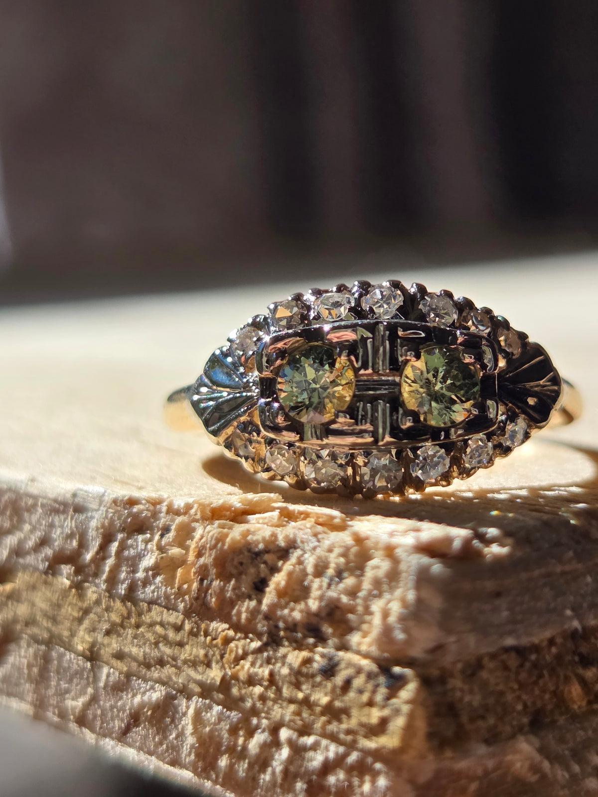 1930s Diamond and Demantoid 14k Gold Ring