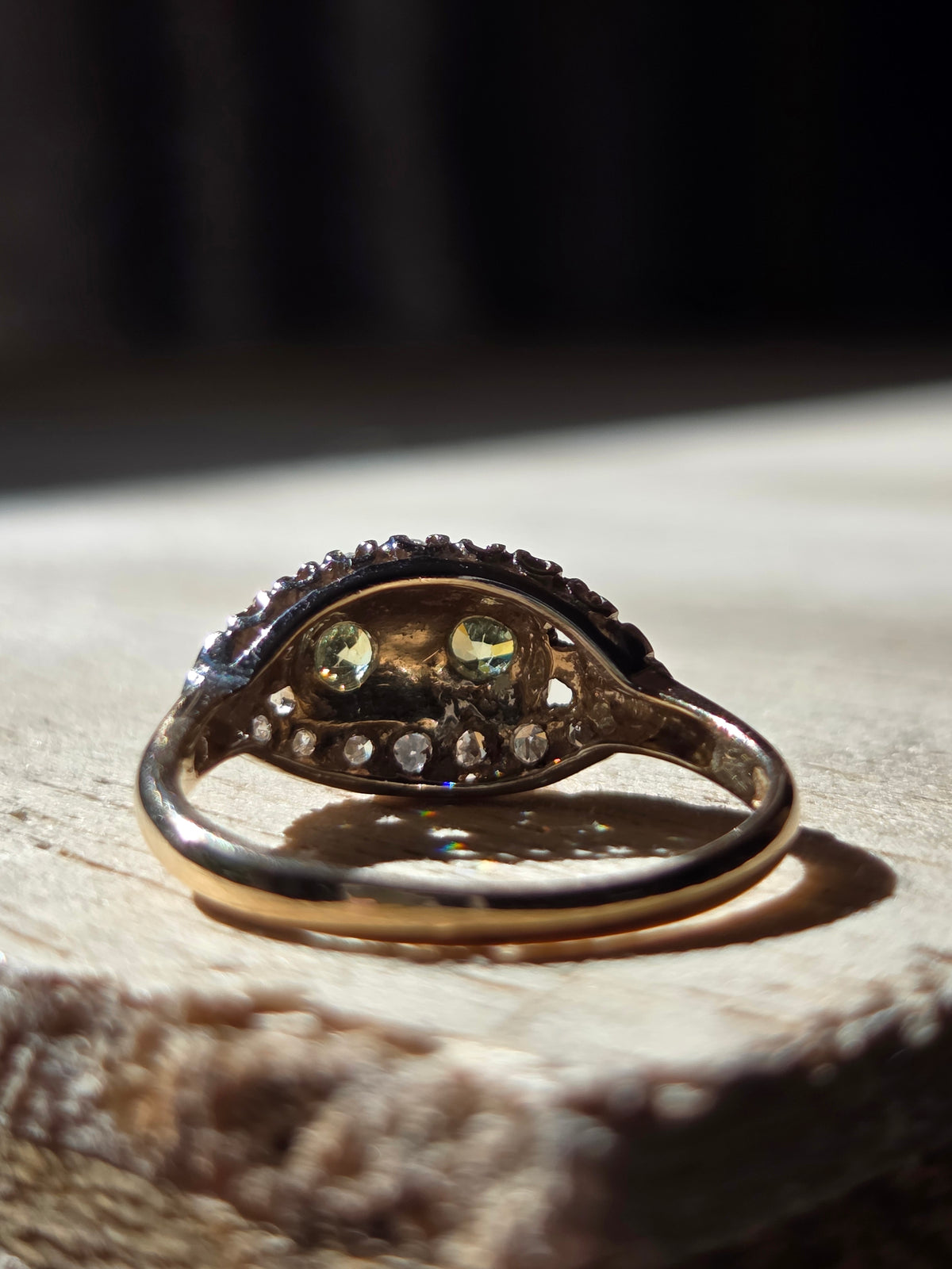1930s Diamond and Demantoid 14k Gold Ring